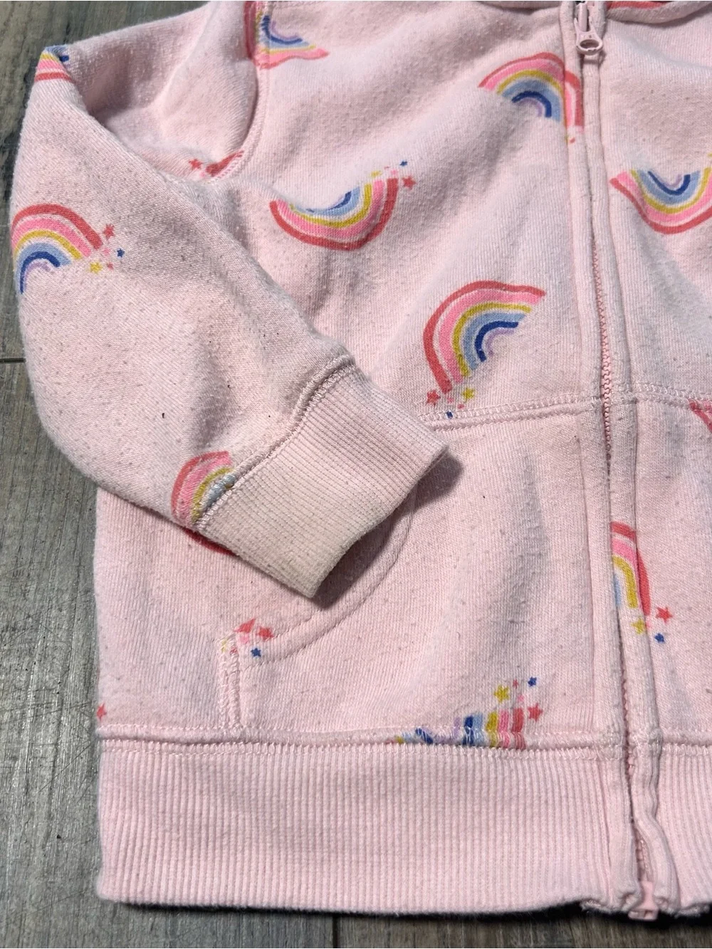 Oshkosh B’gosh Girls Hooded Fleece Lined Jacket Pink With Rainbows Size 18 M